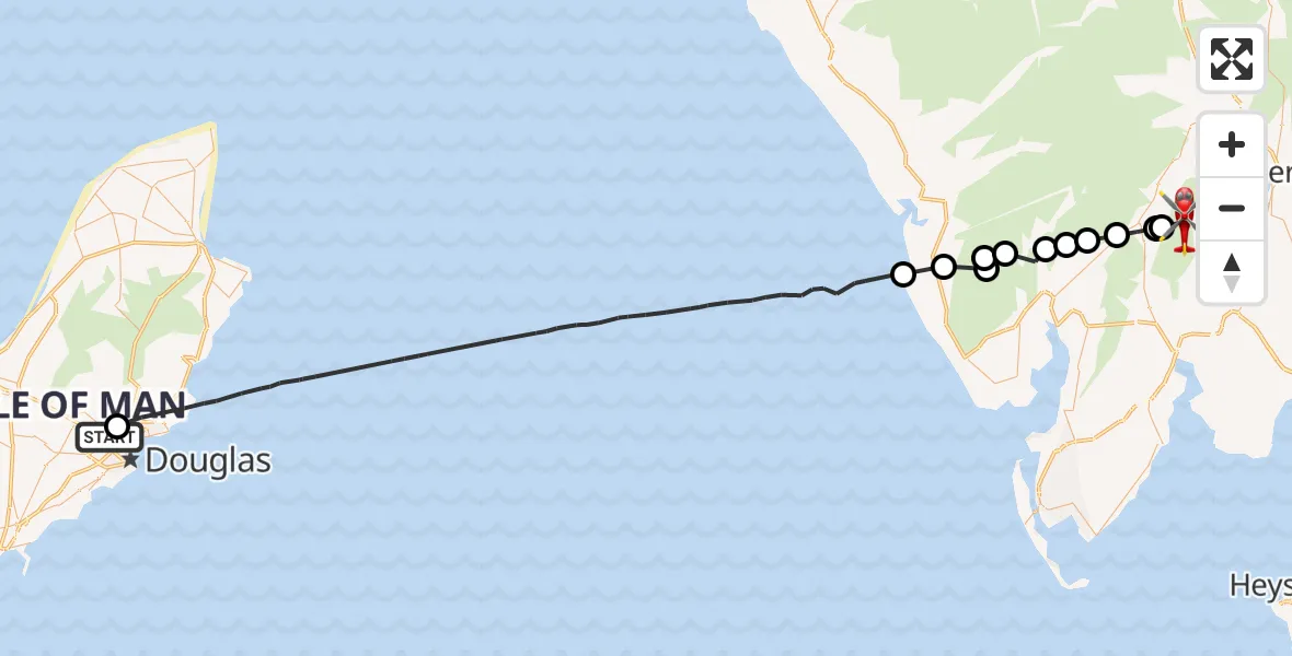 Flight route Air Ambulance Helicopter Noble's Hospital Heliport - Satterthwaite, 10 May 2026, 16:38