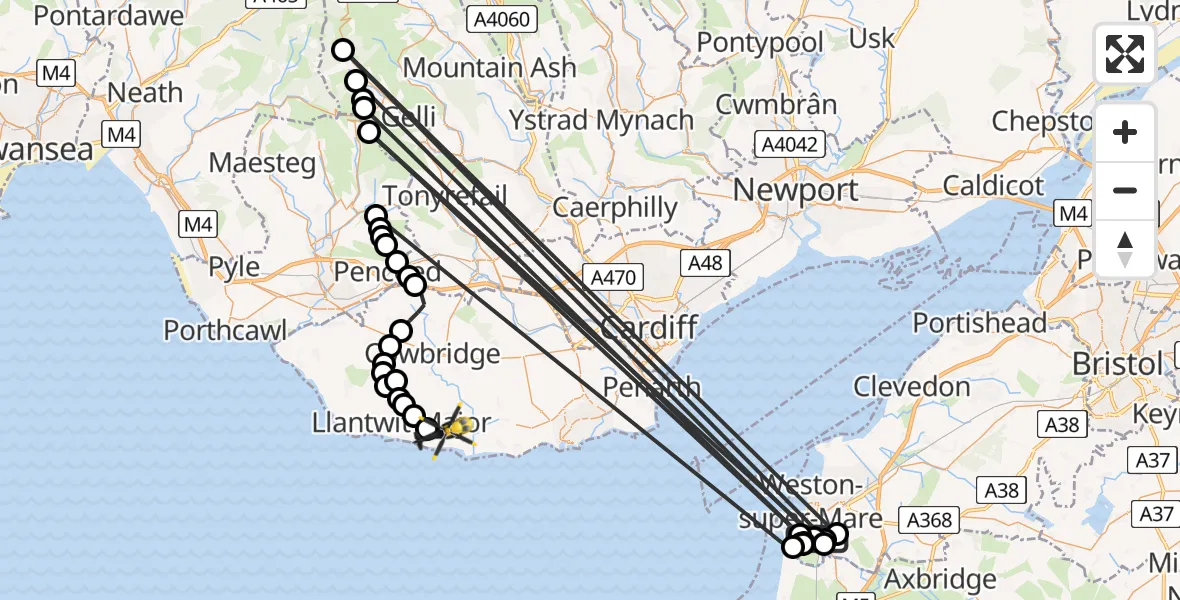 Flight route Police Helicopter Weston General Hospital - MOD St Athan, 10 May 2026, 16:52
