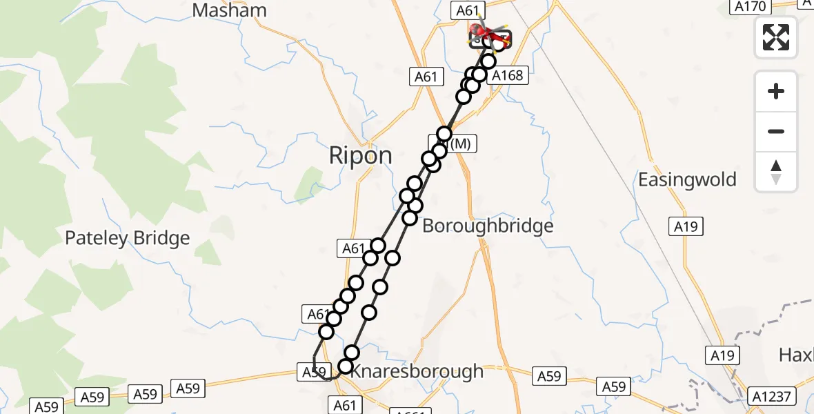 Flight route Air Ambulance Helicopter RAF Topcliffe - RAF Topcliffe, 10 May 2026, 16:55