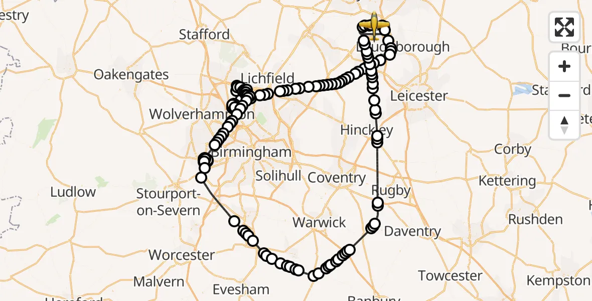 Flight route Police Aircraft East Midlands Airport - East Midlands Airport, 10 May 2026, 17:03