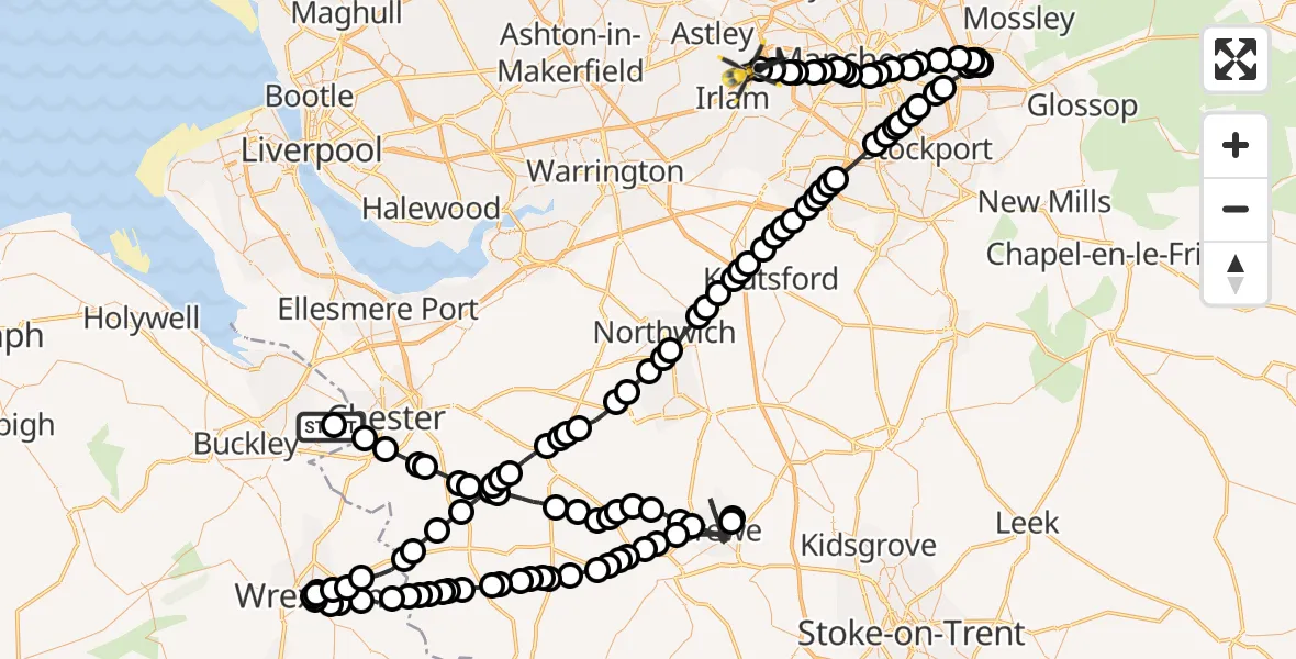 Flight route Police Helicopter Hawarden Airport - Manchester Barton Aerodrome, 10 May 2026, 17:09