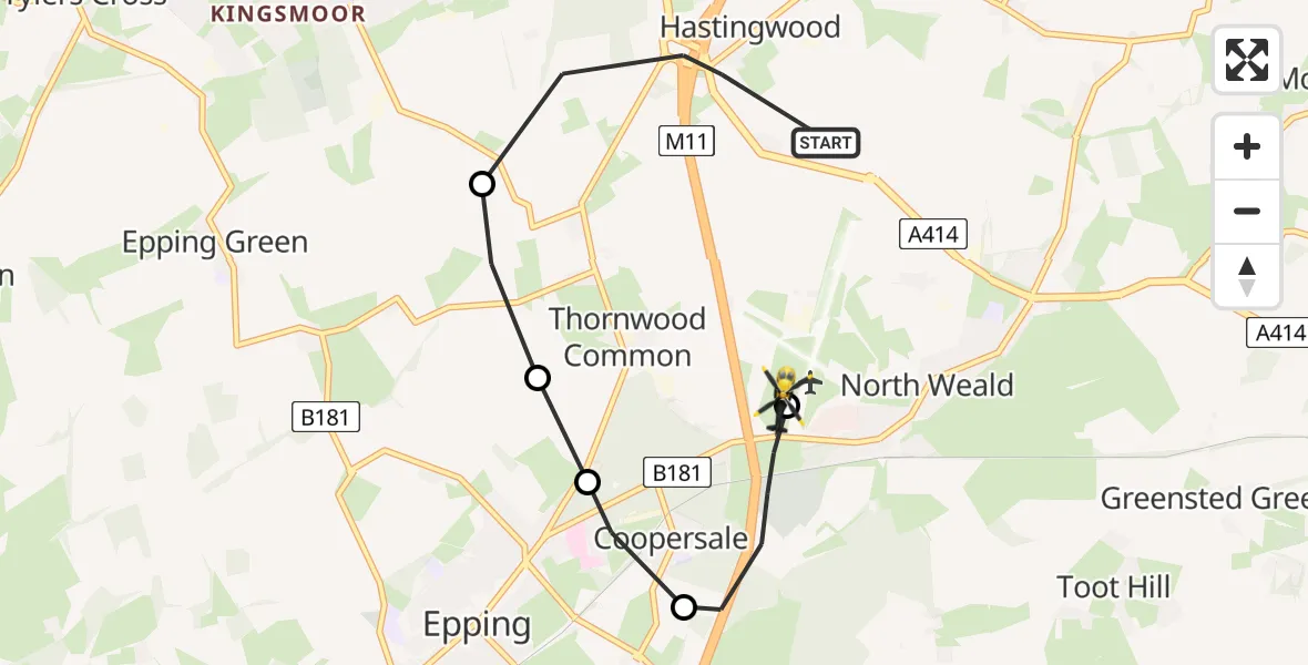 Flight route Police Helicopter North Weald Bassett - North Weald Airfield, 10 May 2026, 17:11