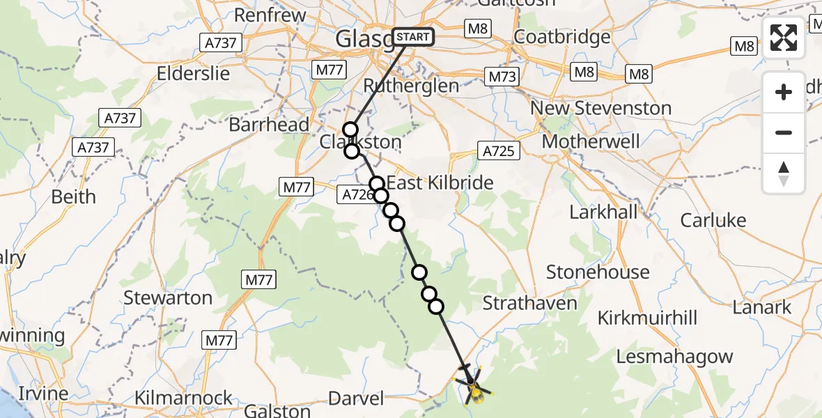 Flight route Police Helicopter Glasgow - Gilmourton, 10 May 2026, 17:21