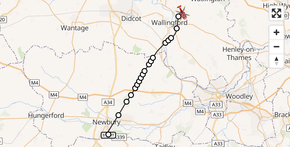Flight route Air Ambulance Helicopter Greenham - RAF Benson, 10 May 2026, 17:26