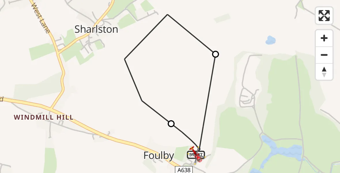 Flight route Air Ambulance Helicopter YAA Nostell Helicopter Port - YAA Nostell Helicopter Port, 10 May 2026, 17:30