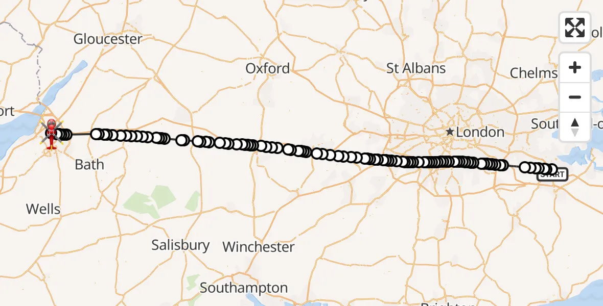 Flight route Air Ambulance Helicopter Rochester Airport - Bristol, 10 May 2026, 17:43