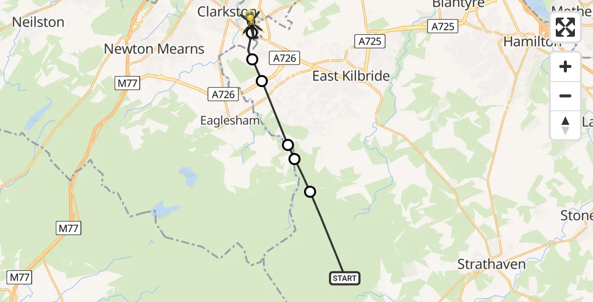Flight route Police Helicopter South Lanarkshire - Busby, 10 May 2026, 18:09