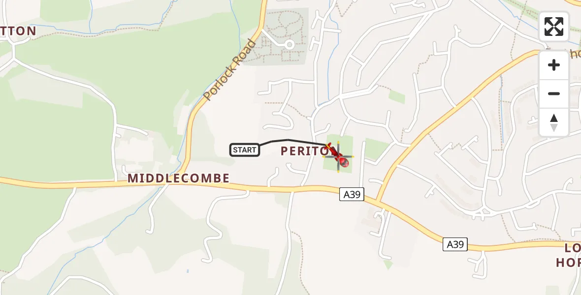 Flight route Air Ambulance Helicopter Minehead - Minehead, 10 May 2026, 18:28