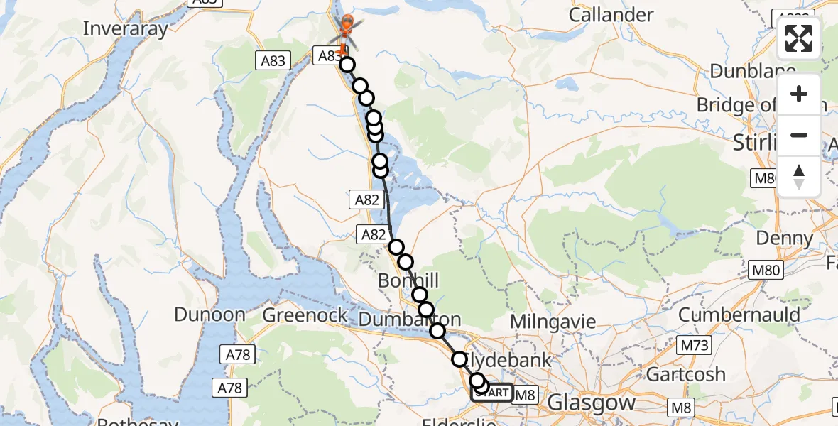 Flight route Coastguard Helicopter Glasgow Airport - Loch Lomond, 10 May 2026, 18:40