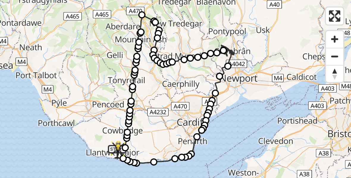 Flight route Police Helicopter Llanmaes - Boverton, 10 May 2026, 19:00