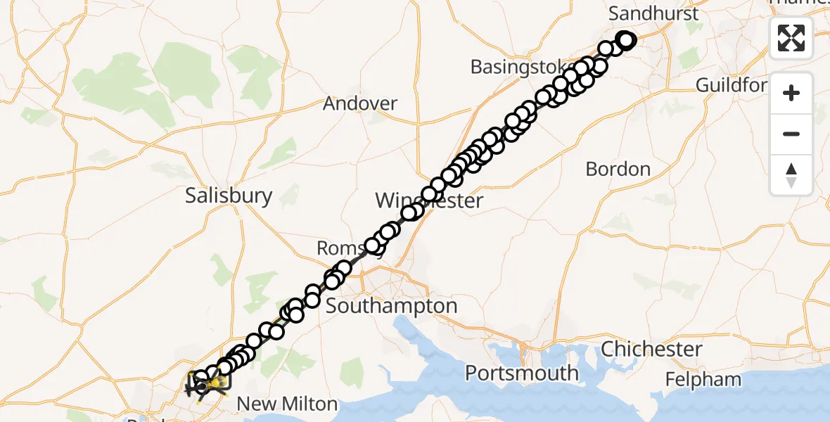 Flight route Police Helicopter Bournemouth Airport - Bournemouth Airport, 10 May 2026, 19:05