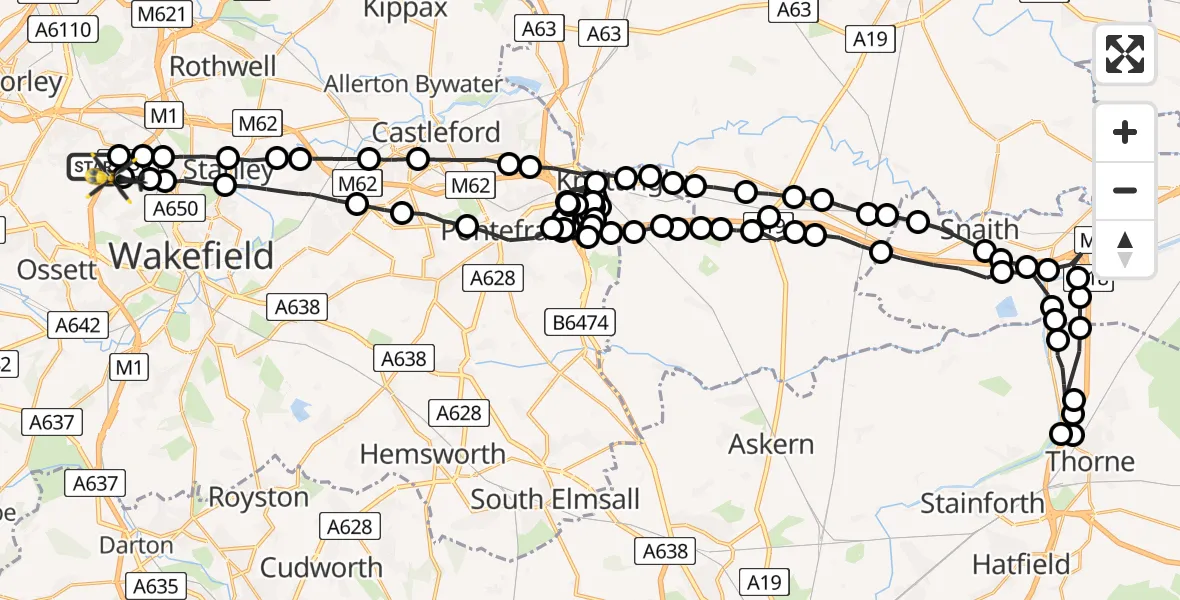 Flight route Police Helicopter East Ardsley - Wrenthorpe, 10 May 2026, 19:17