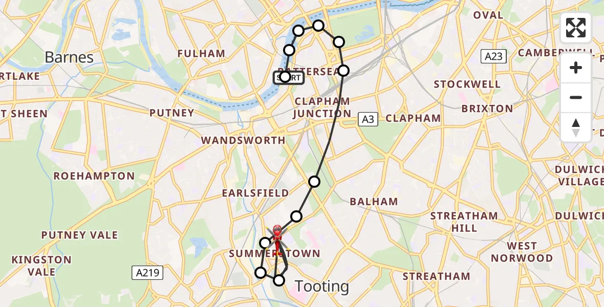 Flight route Air Ambulance Helicopter London Heliport - Summerstown, 10 May 2026, 19:41
