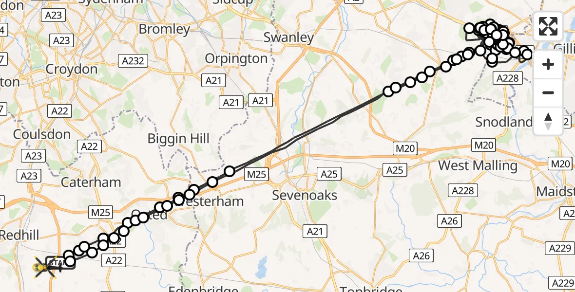 Flight route Police Helicopter South Nutfield - Tandridge, 10 May 2026, 19:43