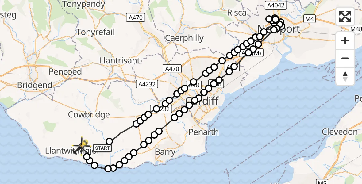 Flight route Police Helicopter Flemingston - Boverton, 10 May 2026, 20:53