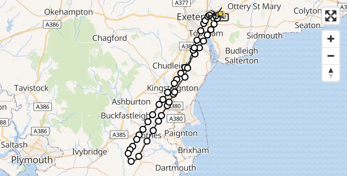 Flight route Police Helicopter East Devon - Exeter International Airport, 10 May 2026, 21:07