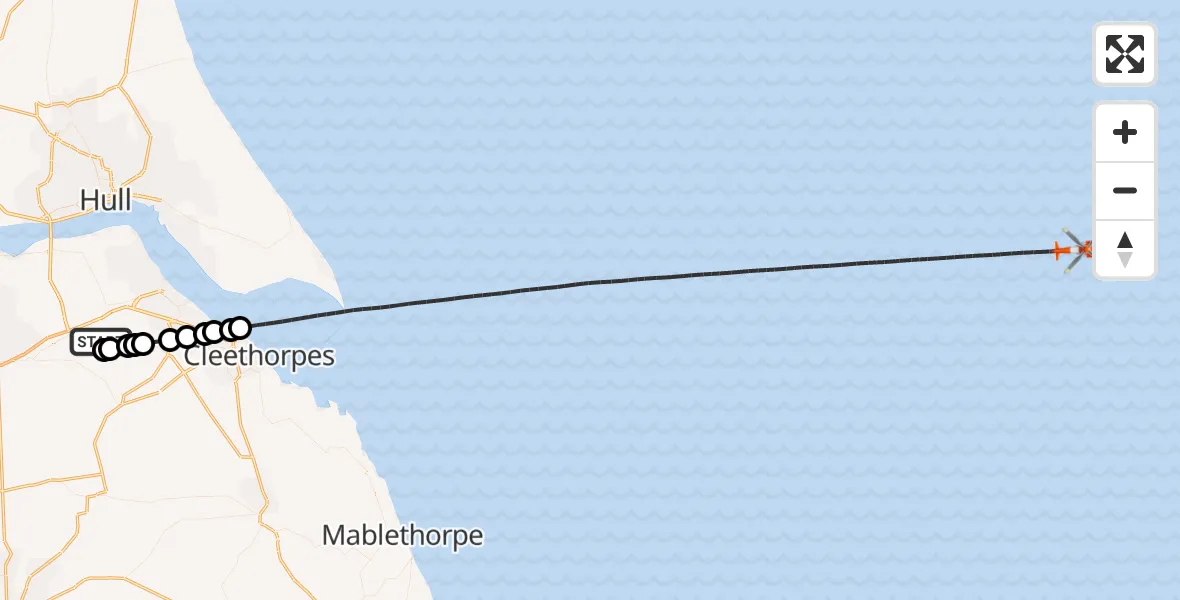 Flight route Coastguard Helicopter Humberside Airport - North Sea, 10 May 2026, 23:42