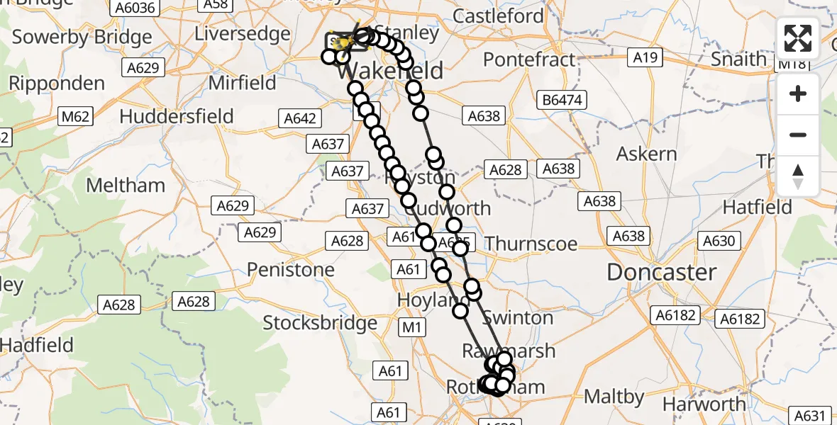 Flight route Police Helicopter East Ardsley - Wrenthorpe, 11 May 2026, 01:21