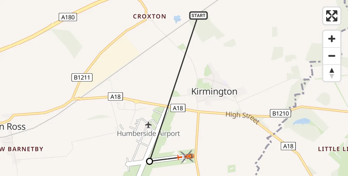 Flight route Coastguard Helicopter Croxton - Humberside Airport, 11 May 2026, 01:48