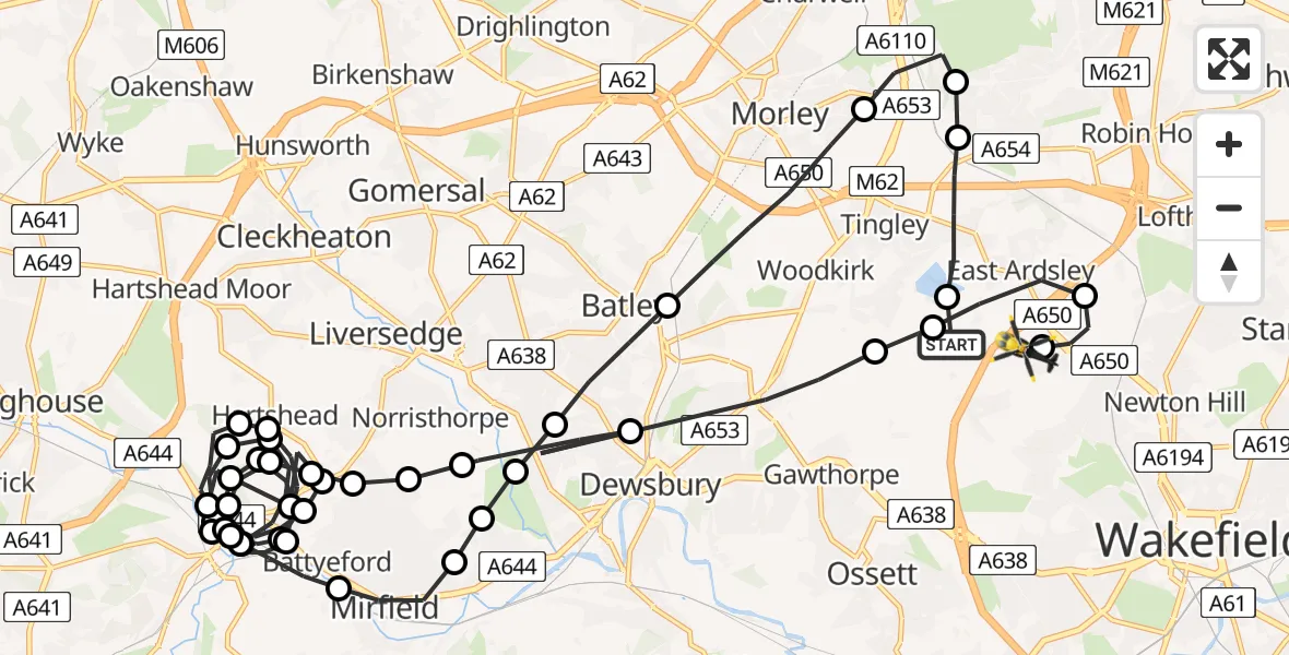 Flight route Police Helicopter East Ardsley - Wrenthorpe, 11 May 2026, 03:06