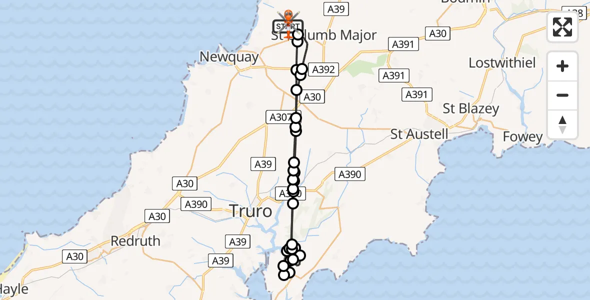 Flight route Coastguard Helicopter Cornwall Airport Newquay - Cornwall Airport Newquay, 11 May 2026, 03:06