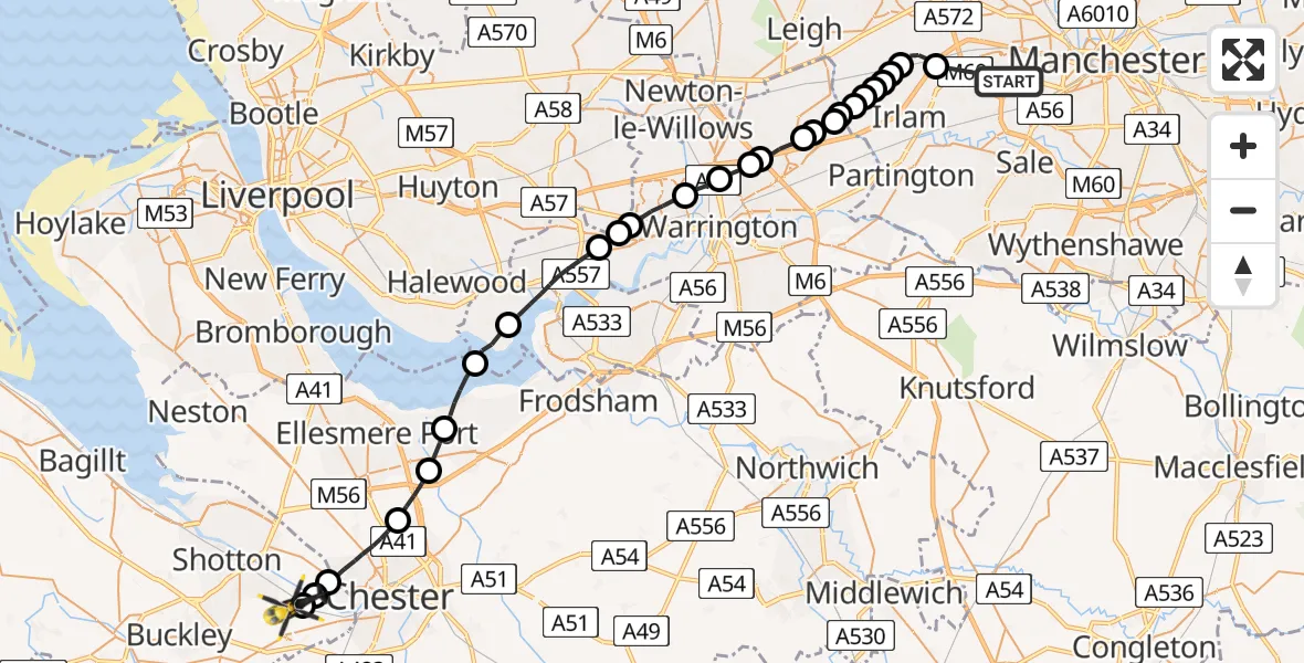 Flight route Police Helicopter Stretford - Hawarden Airport, 11 May 2026, 03:10