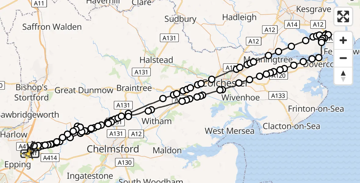 Flight route Police Helicopter North Weald Airfield - North Weald Bassett, 11 May 2026, 03:11