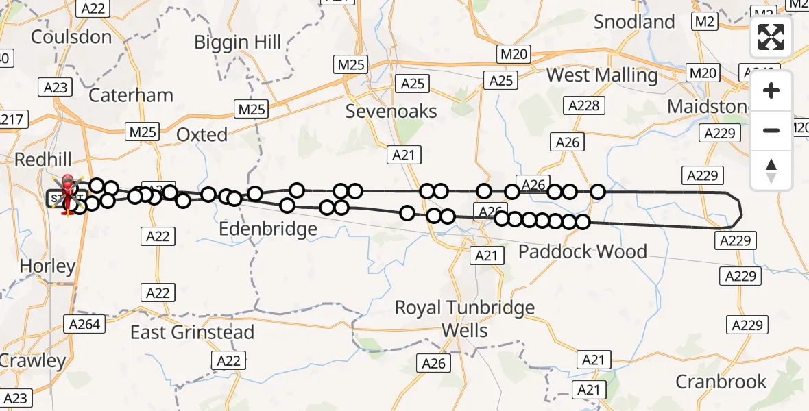 Flight route Air Ambulance Helicopter Redhill Aerodrome - Redhill Aerodrome, 11 May 2026, 07:44