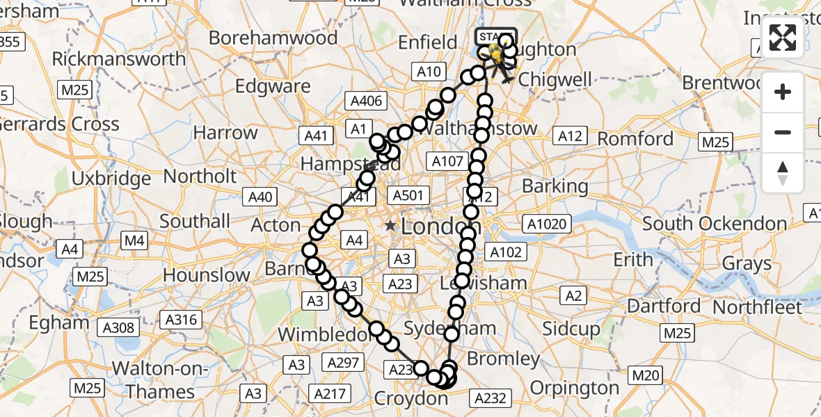 Flight route Police Helicopter Sewardstonebury - Chingford, 11 May 2026, 08:07