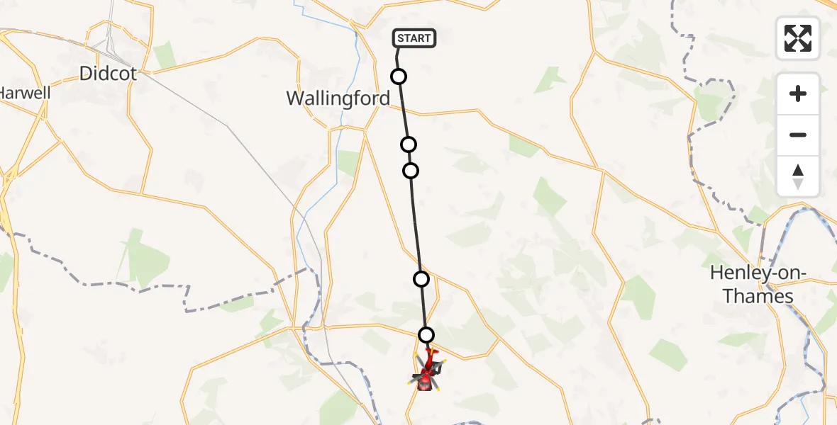 Flight route Air Ambulance Helicopter RAF Benson - Whitchurch Hill, 11 May 2026, 08:25