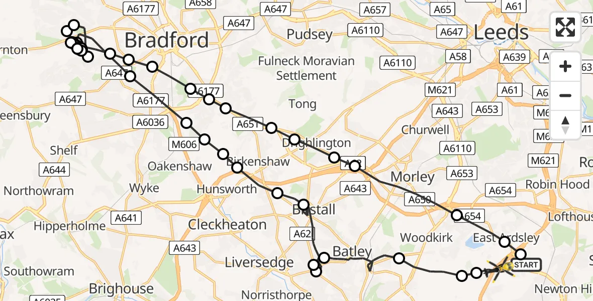Flight route Police Helicopter Carr Gate - Wrenthorpe, 11 May 2026, 08:26
