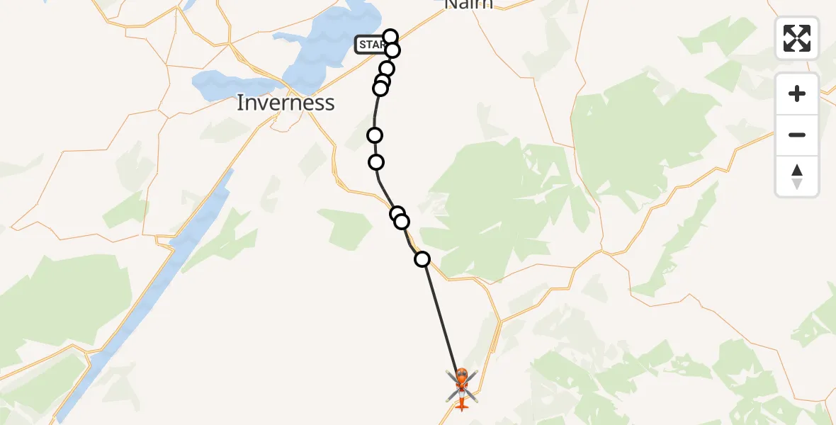 Flight route Coastguard Helicopter Inverness Airport - Alvie, 11 May 2026, 08:28