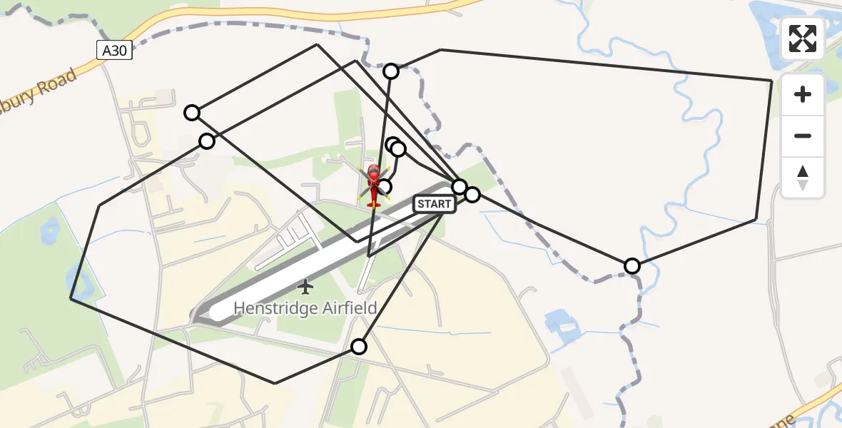 Flight route Air Ambulance Helicopter Henstridge Airfield - Henstridge Airfield, 11 May 2026, 09:18