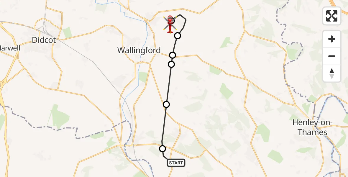 Flight route Air Ambulance Helicopter Whitchurch Hill - RAF Benson, 11 May 2026, 09:22
