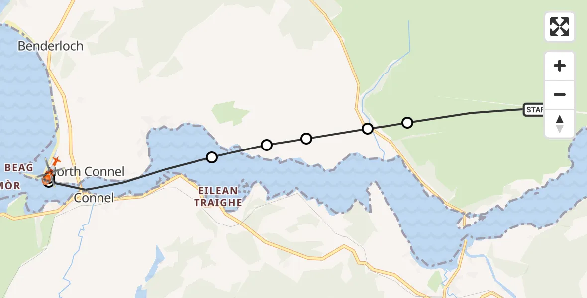 Flight route Coastguard Helicopter Coire Seilich - Oban Airport, 11 May 2026, 09:32