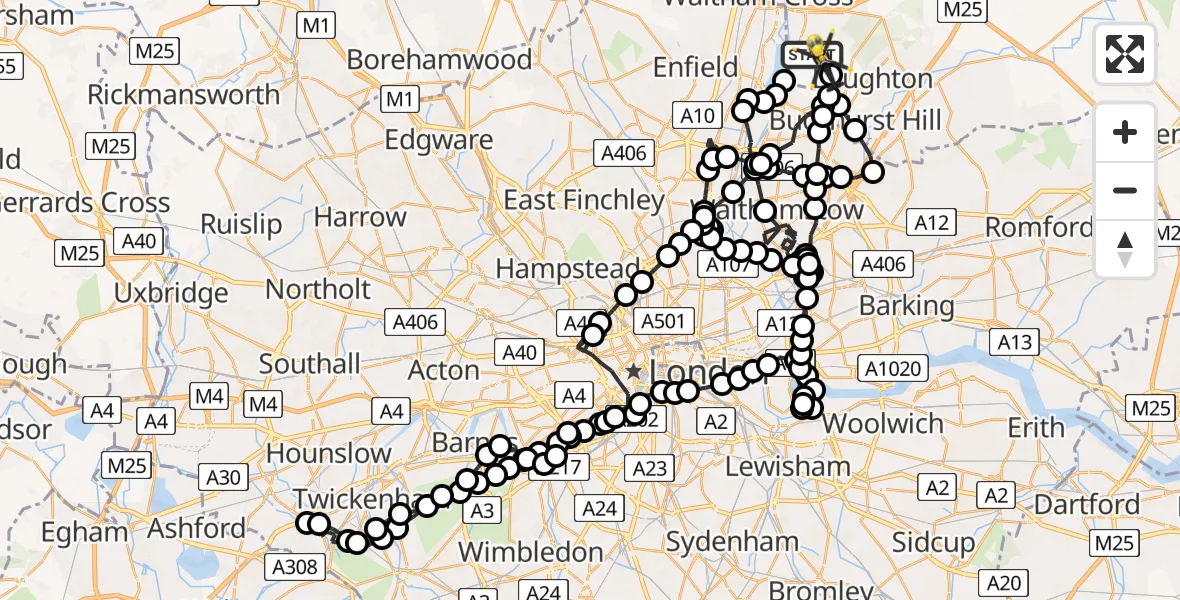 Flight route Police Helicopter Sewardstonebury - Metropolitan Police Air Support Unit Lippitts Hill, 11 May 2026, 10:26