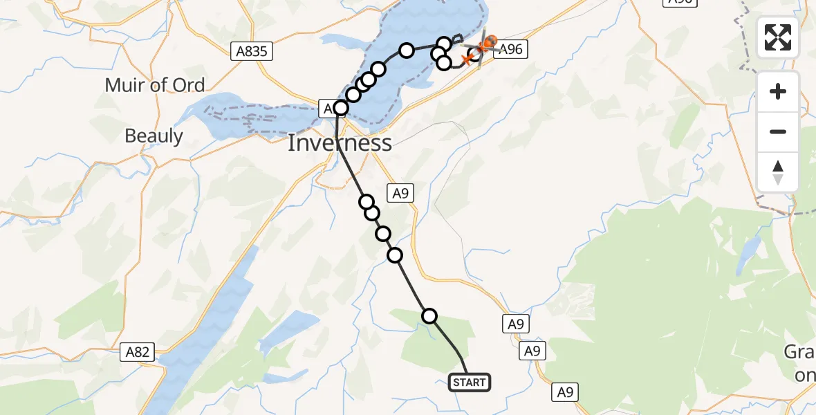 Flight route Coastguard Helicopter Highland - Inverness Airport, 11 May 2026, 10:27