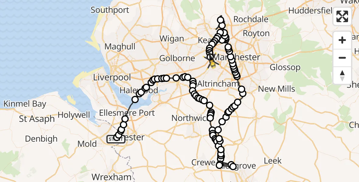 Flight route Police Helicopter Hawarden Airport - Manchester Barton Aerodrome, 11 May 2026, 10:28
