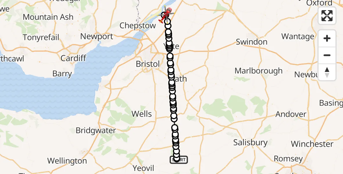 Flight route Air Ambulance Helicopter Henstridge Airfield - Stroud, 11 May 2026, 10:56