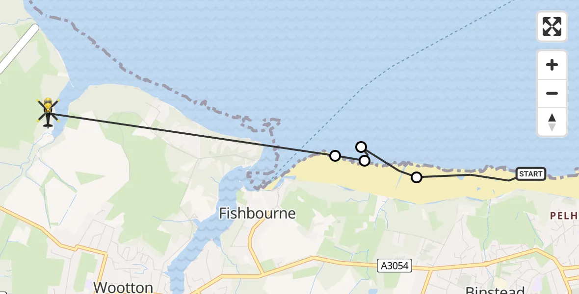 Flight route Police Helicopter Ryde - Whippingham, 11 May 2026, 11:32