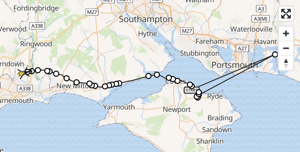 Flight route Police Helicopter Whippingham - Bournemouth Airport, 11 May 2026, 11:42