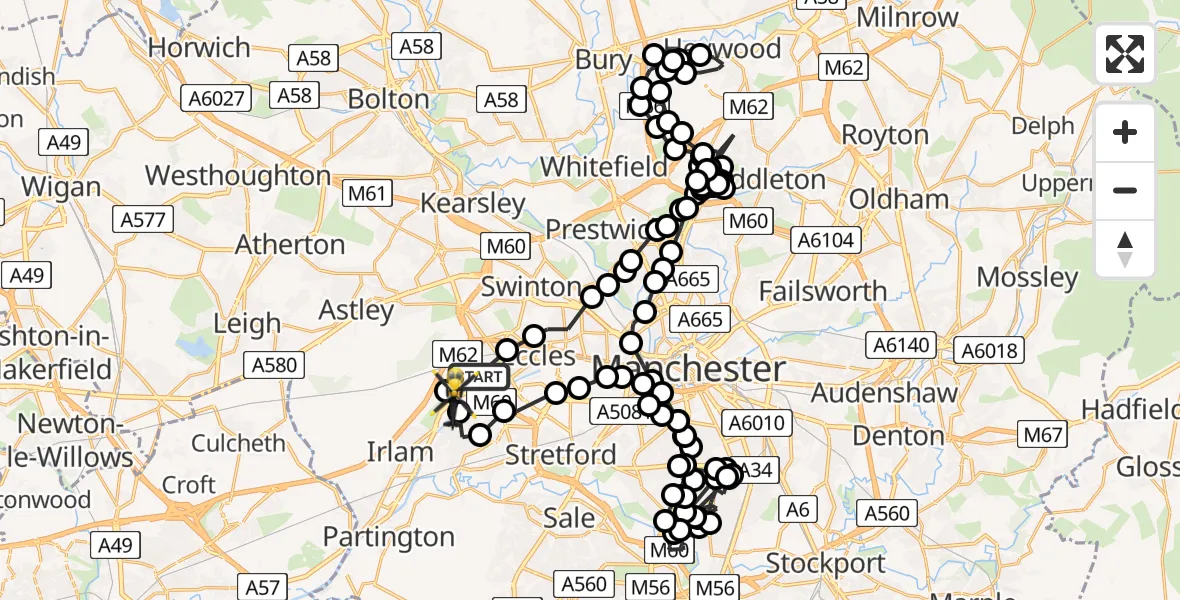 Flight route Police Helicopter Worsley - Irlam, 11 May 2026, 12:25