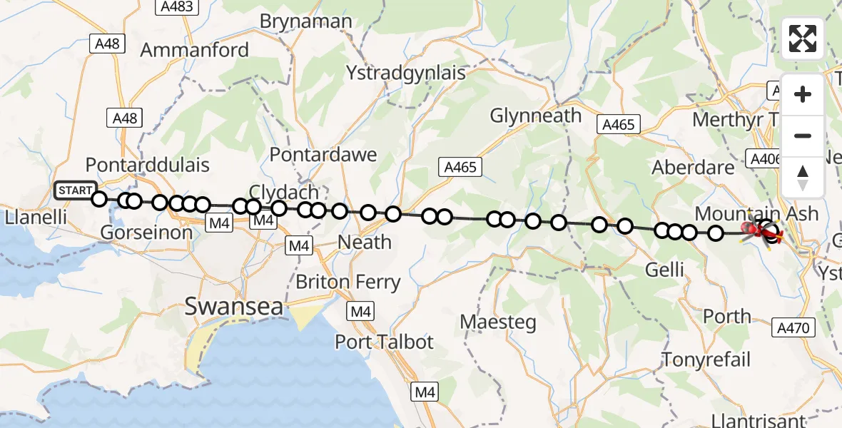 Flight route Air Ambulance Helicopter Dafen - Penrhiwceiber, 11 May 2026, 12:43