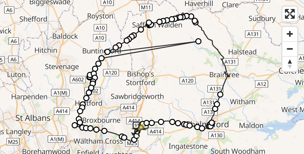 Flight route Police Helicopter North Weald Bassett - North Weald Airfield, 11 May 2026, 12:56