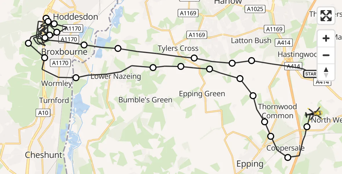 Flight route Police Helicopter North Weald Bassett - North Weald Airfield, 11 May 2026, 12:58