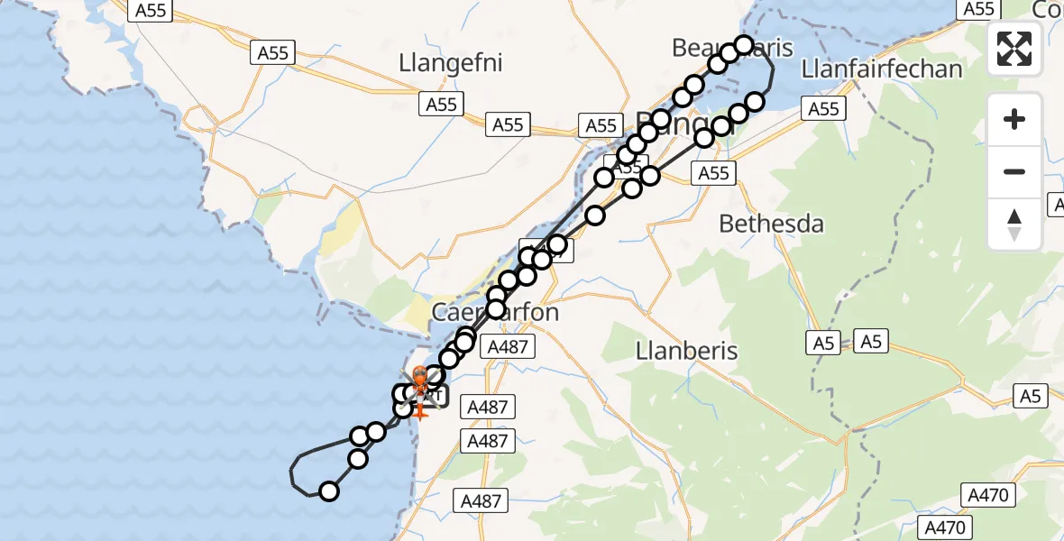 Flight route Coastguard Helicopter Caernarfon Airport - Caernarfon Airport, 11 May 2026, 13:09
