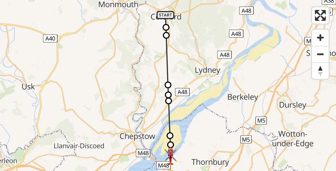 Flight route Air Ambulance Helicopter Coleford - Littleton-upon-Severn, 11 May 2026, 13:16