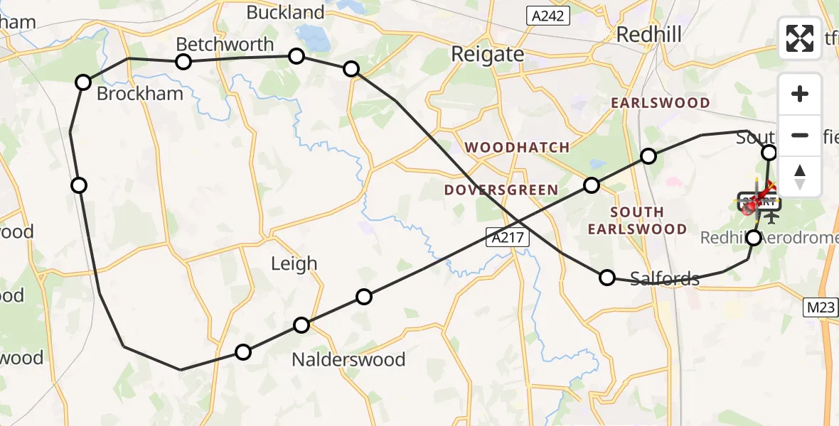 Flight route Air Ambulance Helicopter Redhill Aerodrome - Redhill Aerodrome, 11 May 2026, 13:28