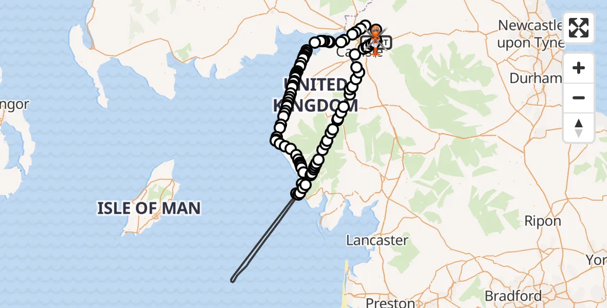 Flight route Coastguard Helicopter Carlisle Lake District Airport - Carlisle Lake District Airport, 11 May 2026, 13:45