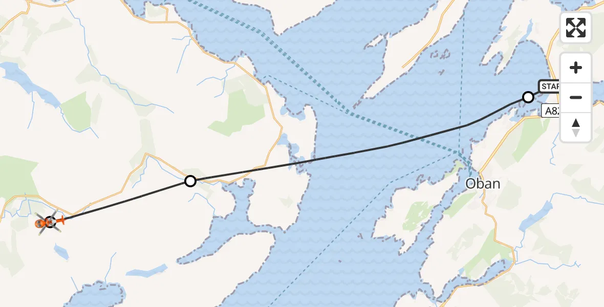 Flight route Coastguard Helicopter Oban Airport - Derrynaculen, 11 May 2026, 14:29